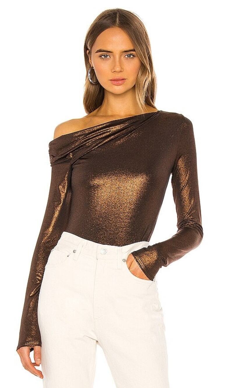 NEW Going Out Festive Metallic Bronze ALIX NYC Willet Asymmetrical Bodysuit M